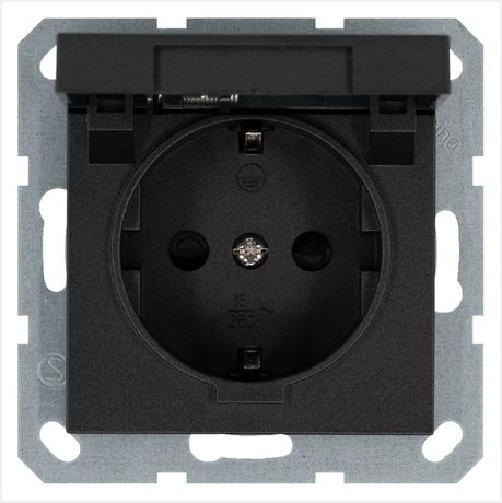 Розетка 1-м Shuko 16А IP20 с заземл. защ. шторки крышкой механизм антрацит Jasmart G5505B