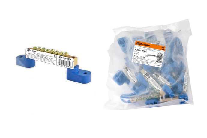 Шина "N" нулевая 6х9мм на двух угл. изоляторах 8 групп инд. стикер | SQ0801-0134 TDM