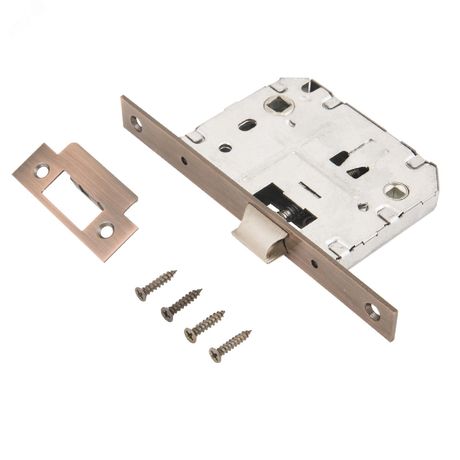 Защелка врезная универсальная без ручек для деревянных межкомнатных дверей, АЛЛЮР АРТ L7050S AC старая медь - 11224 ПТК