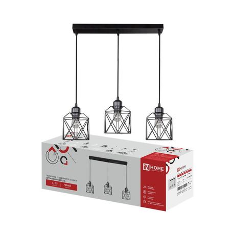 Светильник подвесной LOFT ATIKO-PN-3E27L-BL 10-60Вт 3хE27 IP20 подвес 1м под лампу линейная база черн. IN HOME 4690612067384 IN HOME арт. 4690612067384