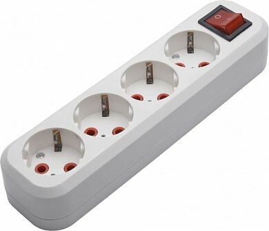 Розетка для удлинителя 4-местная с/з с выключателем, белый, Stekker - 39015 FERON PST16-411-20