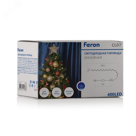 Светодиодная гирлянда CL07 линейная 40м + 3м 230V синий c питанием от сети | 32315 Feron