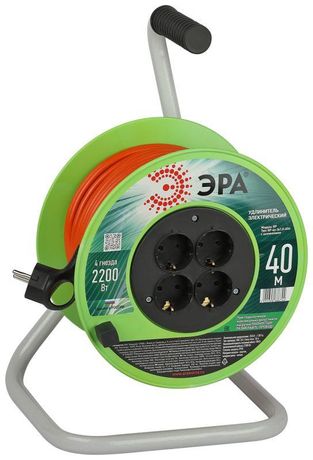 Удлинитель силовой RP-4e-3х1.0-40m на пластиковой катушке c заземлением 4 розетки 40м ПВС 3х1мм2 | Б0056100 ЭРА