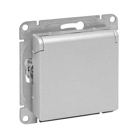Механизм розетки, 16А, IP44, с заземлением, со шторками, c крышкой, алюминий Эпика EKF | UP1-SOA-111-44