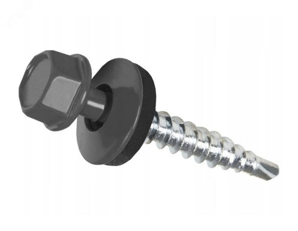 Саморез кровельный 4.8х35 RAL7024 сверло №1 шайба d=14мм с EPDM прокладкой - 319343 Руфкомплект