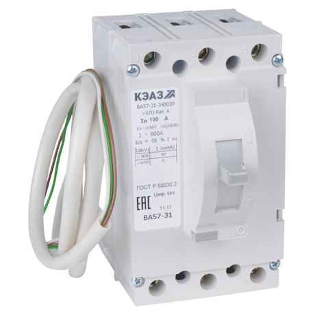 Выключатель автоматический ВА57-31-841810-100А-1200-220DC-НР230AC/220DC-УХЛ3 (техпредписание)| 144060 | КЭАЗ
