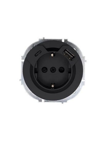 Розетка 1-м СП OSEN с заземл. TC + USB разъем механизм черн. бархат LEZARD 743-4288-181TC