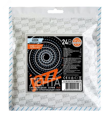 Лента светодиодная 12Вт/м 24В 6000К холодный белый IP65 120 LED/м 5м - 5037526 Jazzway
