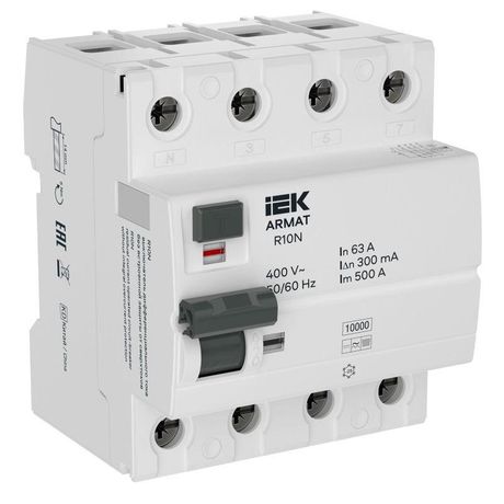 Выключатель дифференциальный (УЗО) R10N 4P 63А 300мА тип B ARMAT | AR-R10N-4-063B300 IEK