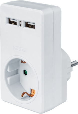 Адаптер 1-м с заземл. 61 699 NAD-USB02-1E-C-WH USB 2.1А Navigator 61699 21336