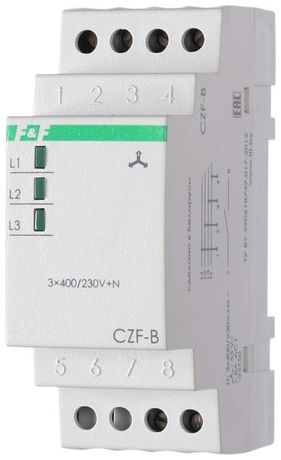 Реле контроля фаз CZF-B (3х400/230+N 8А 1перекл. IP20 монтаж на DIN-рейке) F&F EA04.001.002 Евроавтоматика