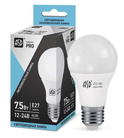 Лампа светодиодная LED-MO-12/24V-PRO 7.5Вт 4000К нейтр. бел. E27 600лм 12-24В низковольтная ASD 4690612006956 LLT