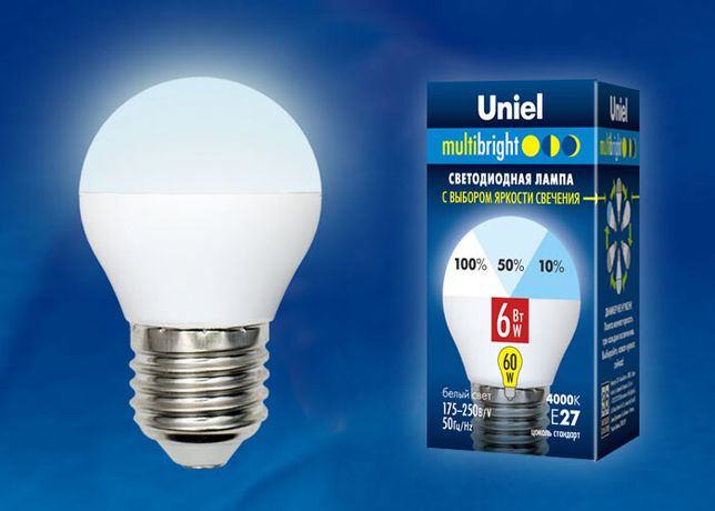 Лампа светодиодная LED-G45-6W/NW/E27 /FR/MB PLM11WH Multibright 6Вт шар матовая 4000К нейтр. бел. E27 100-50-10 (упак. картон) Uniel UL-00002378