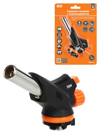 Горелка газовая, регулятор подачи, пьезоподжиг, бутан, профи, блистер, 1 шт.,"Алмаз" | SQ1041-0104 TDM