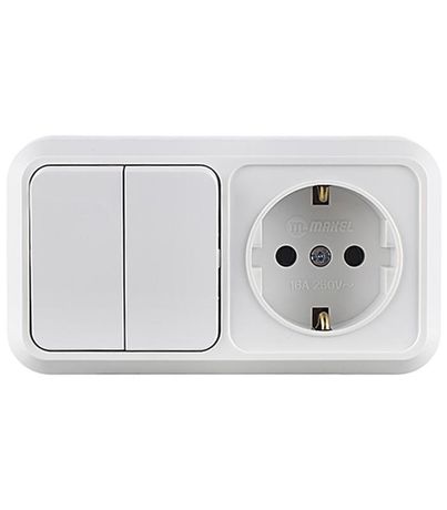 Блок ОП розетка 1-м IP20 с заземл.+выключатель 2-кл. Makel 451A2