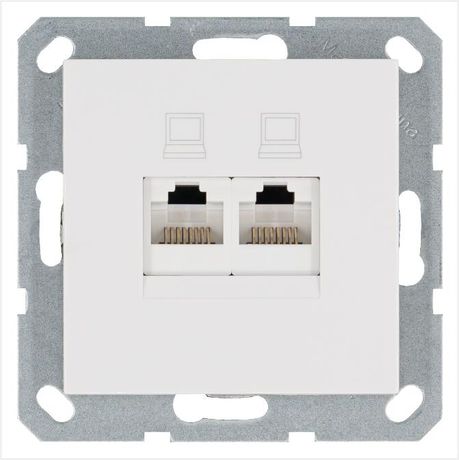 Розетка компьютерная 2-м RJ45 IP20 кат. 5E механизм бел. глянцевый Jasmart G6106W
