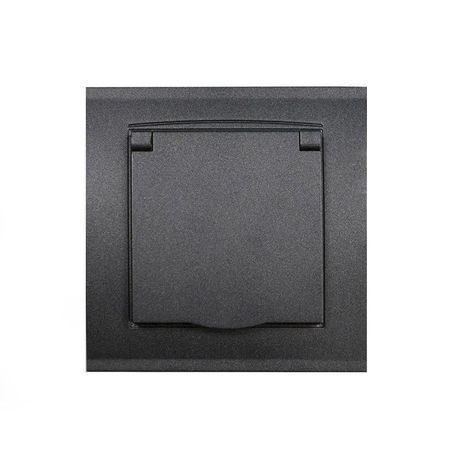 Розетка одноместная с крышкой серия Бриллиант заземлением, защитными шторками, скрытой установки, 16А, 220В, графит - 7947649-Gr Союз