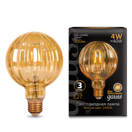 Лампа светодиодная филаментная Filament 4Вт G100 2400К тепл. бел. E27 380лм golden Baloon GAUSS 147802004