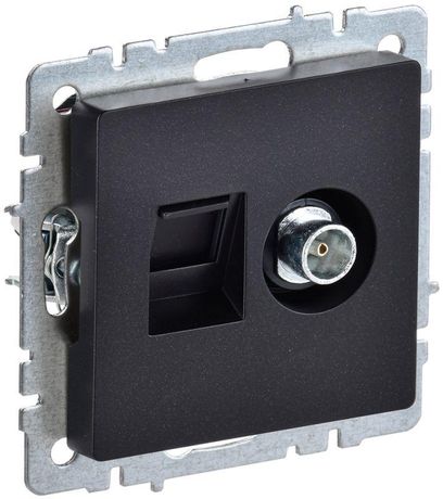 Розетка компьютерная + телевизионная 2-м Brite РТВ/РК12-БрЧ RJ45 кат.5E TV механизм черн. IEK BR-AK20-1-K02