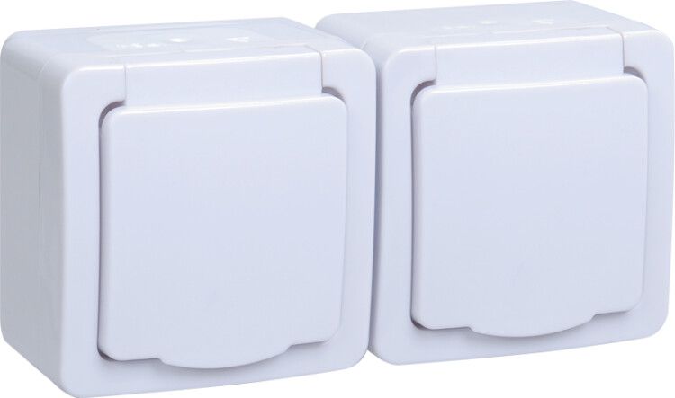 Розетка 2-м ОП Гермес Plus РСб22-3-ГПБб 16А IP54 с заземл. крышкой бел. IEK ERMP22-K01-16-54-EC