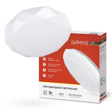 Светильник светодиодный серии DECO ДАЙМОНД 48Вт 230В 4000К 4320Лм 380х55мм IN HOME - 4690612038674