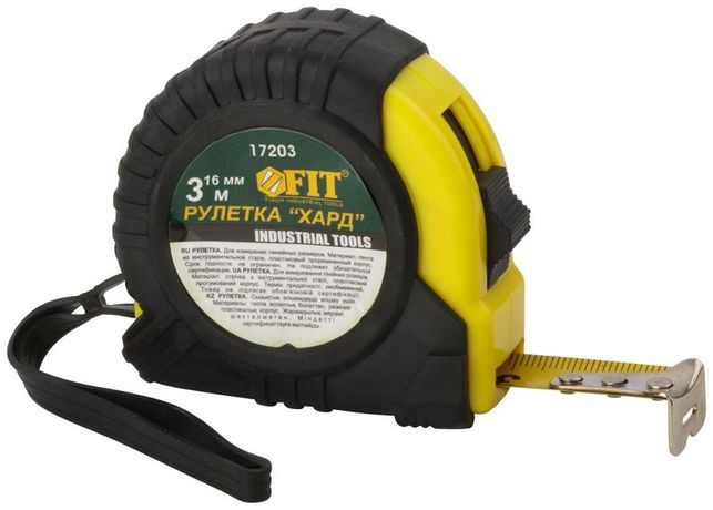 Рулетка прорезиненный корпус ''Хард'' 3 м x 16 мм - 17203 РОС