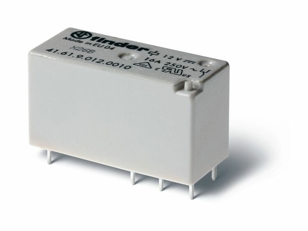 Низкопрофильное миниатюрное электромеханическое реле, монтаж на печатную плату, выводы с шагом 5мм, 1NO 16A, Контакты AgSnO2, 2 бистабильные катушки 12В DС, степень защиты RTII - 416160124316 FINDER 41.61.6.012.4316