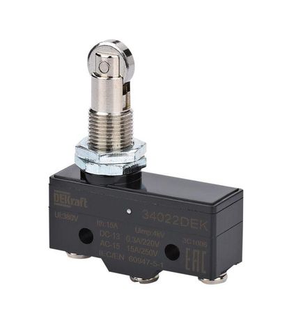 Выключатель концевой 1НО1НЗ миниатюрный роликовый плунжерн. типа DEKraft 34022DEK APC