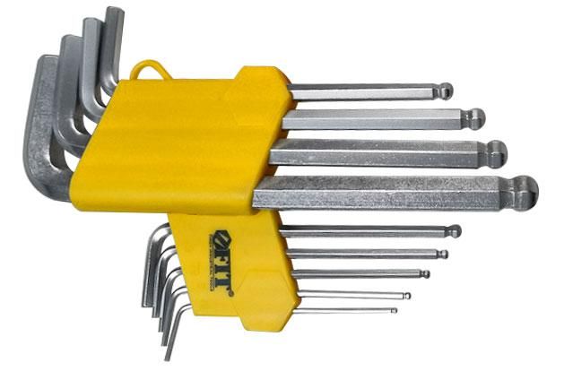 Ключ шестигранный 1.5-10мм длинный с шаровым наконечником в пластик. держателе CrV сталь (уп.9шт) FIT 64193 РОС