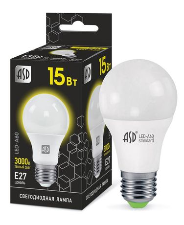 Лампа светодиодная LED-A60-black 15Вт 230В Е27 3000К 1350Лм | 4690612034416 ASD