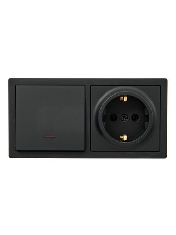Блок ОП LETO (1-кл. выключатель с индикацией + 1-м розетка заземл.) горизонт. черн. бархат LEZARD 752-4200-170BIP