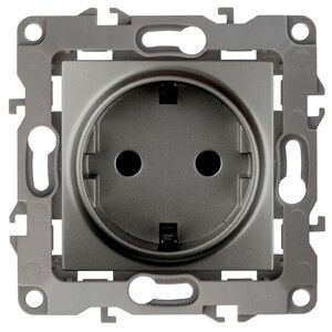 Розетка однофазная скрытого монтажа, в рамку с заземлением со шторками графит 16А 250В IP20 автоматические (безвинтовые) зажимы 12-2102-12 Эра 12 - Б0019323