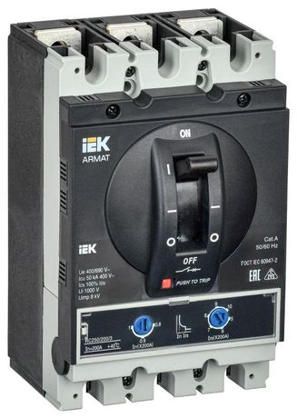 Автоматический выключатель в литом корпусе ARMAT 3P типоразмер G 50кА 200А расцепитель термомагнитный регулируемый - AR-MCCB-3G-050-0200A-ATUC IEK