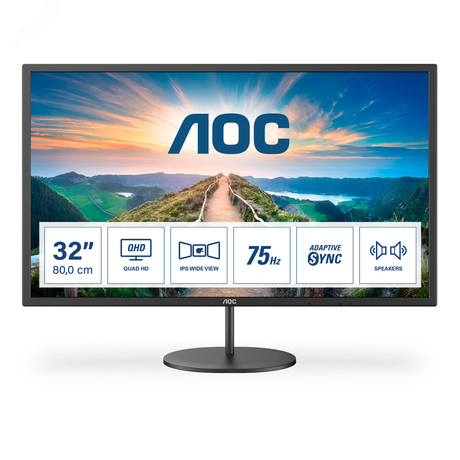 Монитор 31.5'' IPS, 2560х1440, 250 КМ/м2, 1200:1, 4мс, HDMI, DP, Speakers - Q32V4 AOC