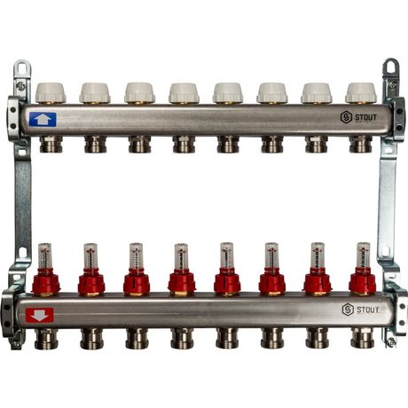 Коллектор STOUT из нержавеющей стали с расходомерами 8 вых. - RG008P0S9MNO9P SMS 0917 000008