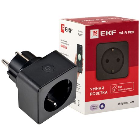 Розетка умная Wi-Fi PRO 1-м 16А IP20 черн. Connect EKF RCS-2-WF