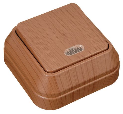 Переключатель проходной 1-кл. ОП 10А IP20 с подсветкой орех Makel 45425