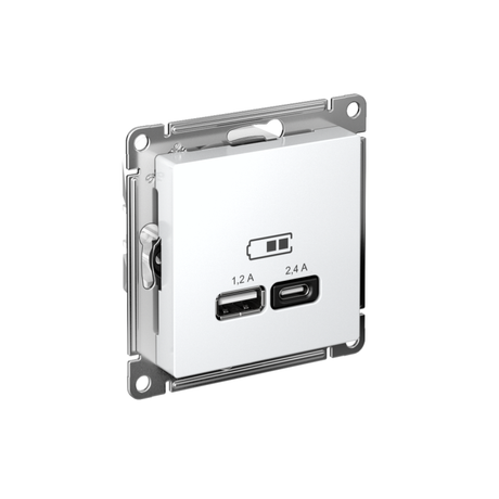 РОЗЕТКА USB ATLASDESIGN A+С, 5В/2,4 А, 2х5В/1,2 механизм, БЕЛЫЙ - ATN000139 APC