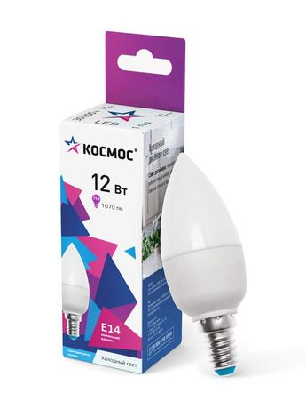 Лампа светодиодная LED 12Вт Свеча 220В Е14 D37х110 6500К холодный 1070 лм - LkecLED12wCNE1465 Космос
