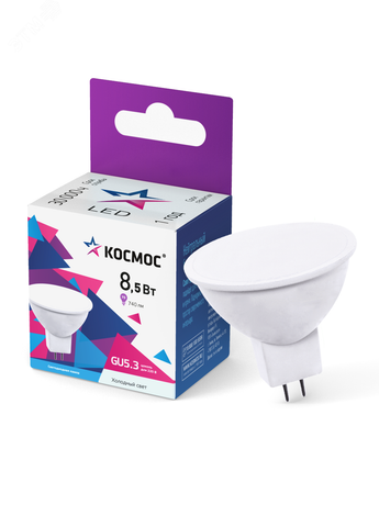 Лампа светодиодная LED 8.5Вт JCDR 220В GU5.3 D50х45 6500К холодный 720 лм КОСМОС - LkecLED8.5wJCDRC65
