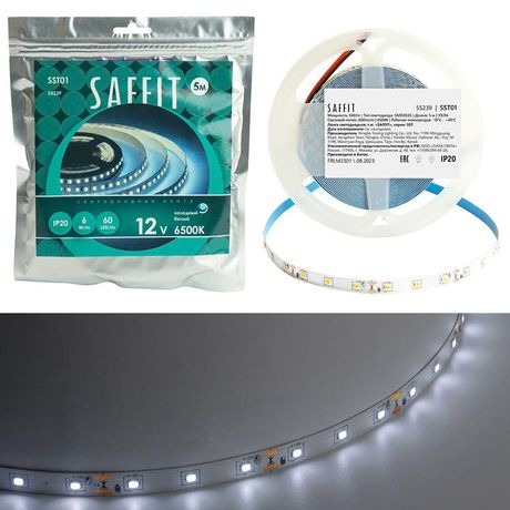 Лента светодиодная SST01 SAFFIT 60SMD(2835)/m 6Вт/м 12V 5000*8*1.22мм 6500K, IP20 | 55239 FERON