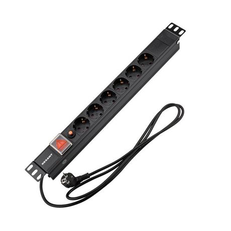 Блок распределения питания для 19дюйм шкафов; горизонт.; 6 розеток СЕЕ 7/4; 16А; фильтр; выключатель; вилка 7/7; шнур 2м; корпус алюм. Rexant 04-0102-1 MEET