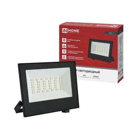 Прожектор светодиодный СДО-7 50Вт 4000К IP65 230В черн. IN HOME 4690612055145 IN HOME арт. 4690612055145
