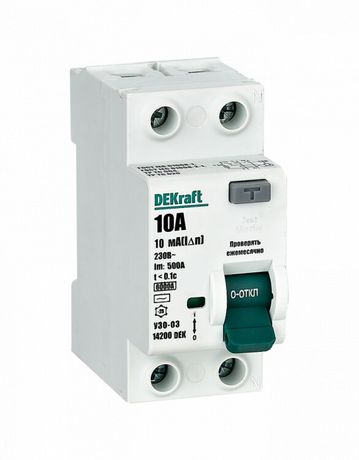 Выключатель дифференциальный (УЗО) УЗО-03 2п 10А 10мА тип AC 6кА | 14200DEK DEKraft APC