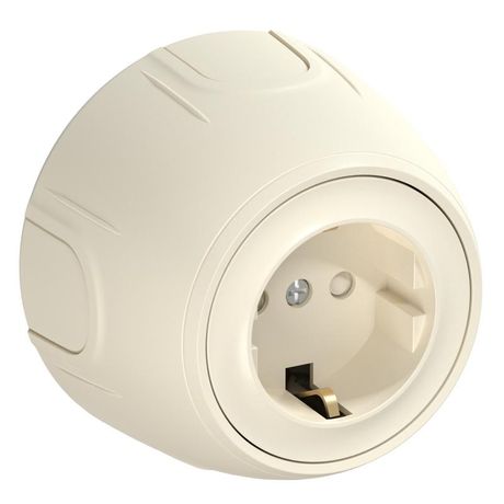 Розетка с заземлением Rotondo, защитные шторки, винтовые контакты, цвет бежевый - 7700877 ССТ