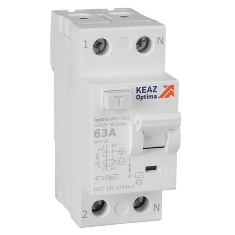 Выключатель дифференциального тока (УЗО) без защиты от сверхтоков 2П 63А 100мА AС 4,5кА OptiDin DM63-2363-AC-4,5-УХЛ4 - 343896 КЭАЗ
