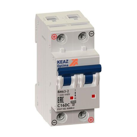 Выключатель автоматический двухполюсный 16А C 10кА DC OptiDin BM63-2C16-DC-ОМ4-РЕГ - 234009 КЭАЗ