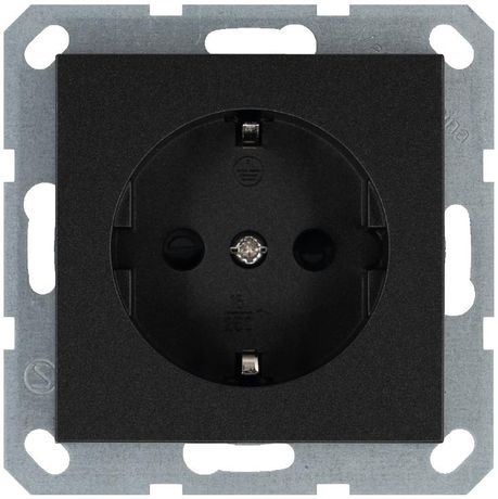 Розетка 1-м Shuko 16А IP20 с заземл. защ. шторки механизм антрацит Jasmart G5501B