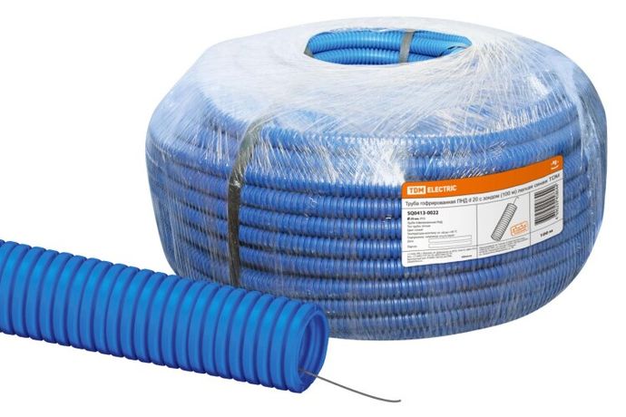 Труба гофрированная ПНД d 20 с зондом (100 м) легкая синяя | SQ0413-0022 TDM