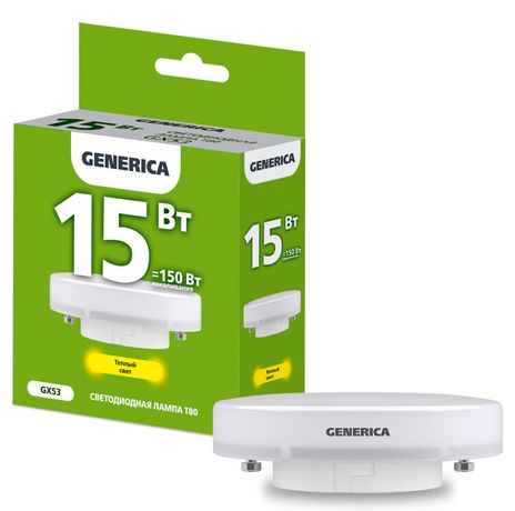 Лампа светодиодная T80 таблетка 15Вт 230В 3000К GX53 | LL-T80-15-230-30-GX53-G GENERICA IEK